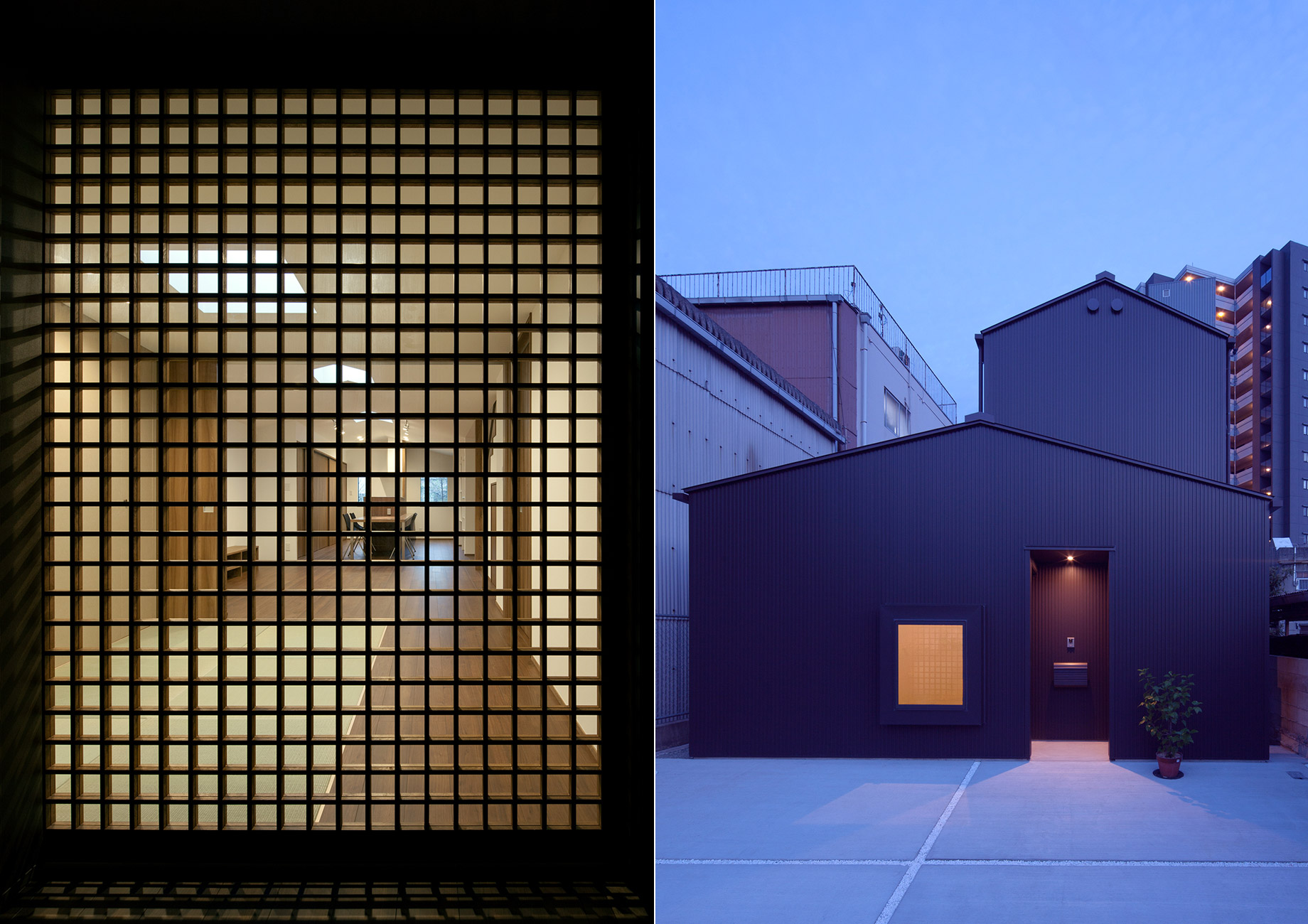 玄関ホール｜外観夕景